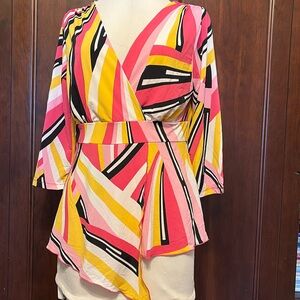 Y2K Cactus Flower Graphic Geometric Pattern Asymmetrical Hem Multi Color Pink